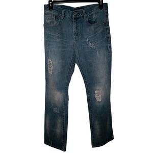 Black Premium Mens Distressed Straight Leg Blue Jeans  Distressed